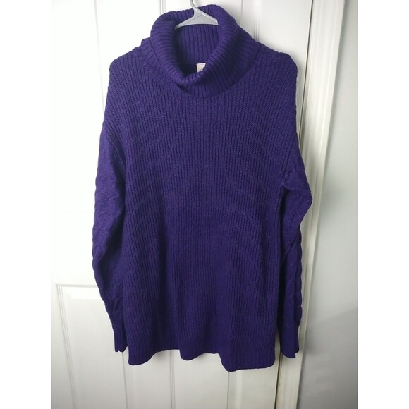St. Johns Bay Woman LT Purple Cowl Neck Tunic Sweater Cable Knit LS Super Soft - Picture 1 of 8